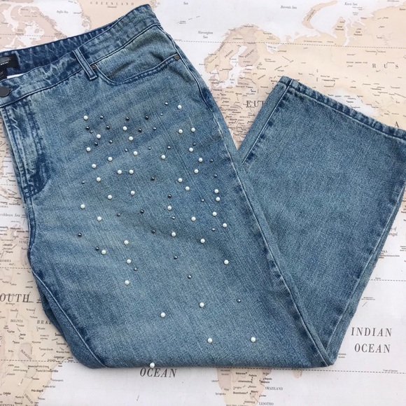 pearl embellished jeans plus size